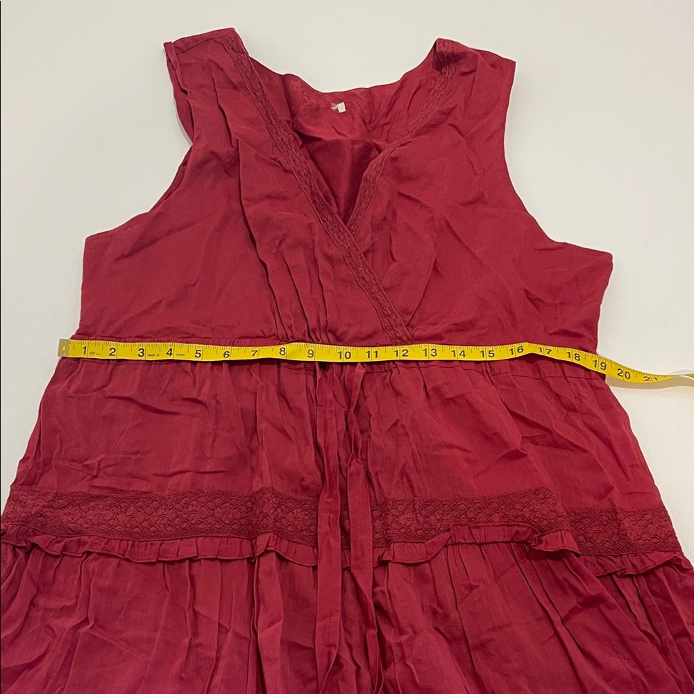 Sundance Zura Silk Blend Sleeveless Tiered Dress in Wine Red with Tie Waist - Picture 4 of 9
